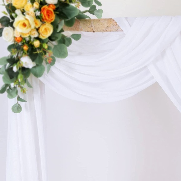 Arch Drapes 2 Panels 6 Yards Sheer Backdrop Curtains for  2 Panels White + Gray Arch Drapes 6 Yards Wedding Arch Curtains Chiffon